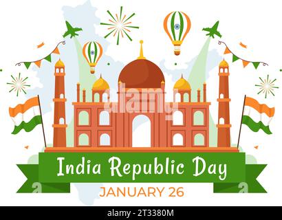 Happy India Republic Day Vector Illustration on 26 January with Indian Flag and Gate in Holiday National Celebration Flat Cartoon Background Design Stock Vector