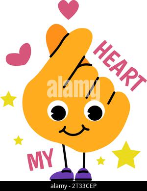 My heart, hand character with facial expression Stock Vector