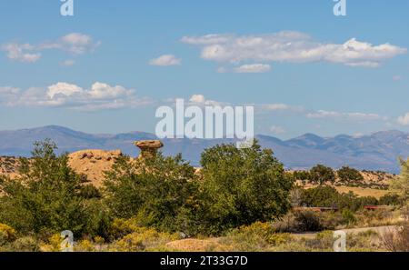 Camel Rock in Tesuque, New Mexico. Landmark attraction formed by erosion. Stock Photo