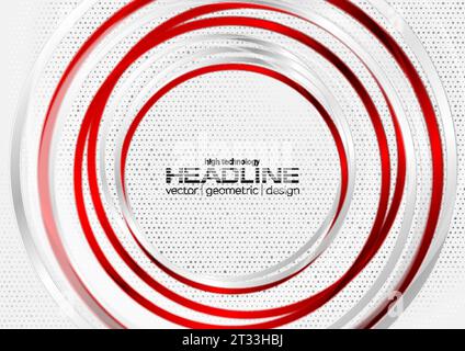 Red and grey glossy circles and dark dots abstract geometric background. Vector technology design Stock Vector