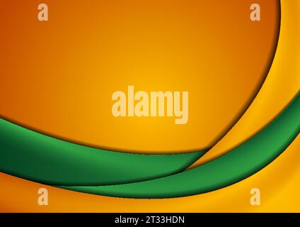 High contrast green and orange glossy waves. Abstract modern graphic vector corporate background Stock Vector