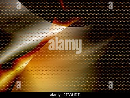 Dark blurred waves and small golden dots abstract background. Vector graphic design Stock Vector