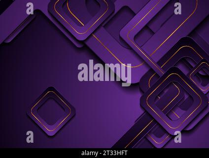 Dark violet and golden geometric background with abstract squares. Vector design Stock Vector