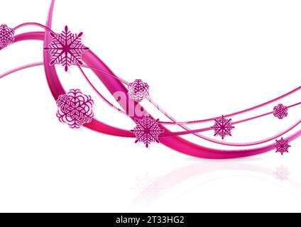 Bright purple waves and snowflakes abstract Christmas vector background Stock Vector