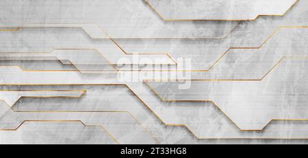Luxury golden and grey grunge geometric abstract background. Vector technology design Stock Vector
