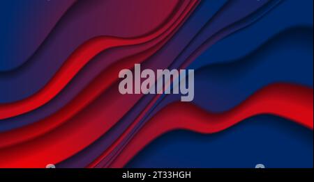 Dark blue and red smooth refracted waves abstract background. Vector elegant design Stock Vector