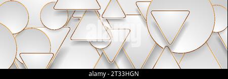 Tech abstract golden grey background with triangles and circles. Vector geometric banner design Stock Vector