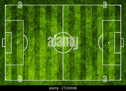 Top view of green grunge soccer field background. Sport graphic vector design Stock Vector