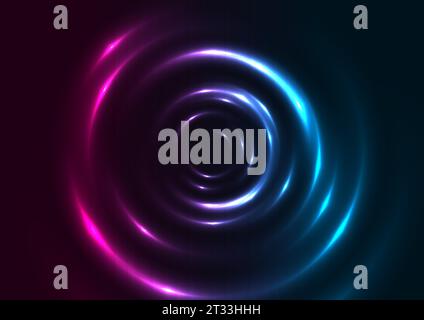 Blue and purple neon glowing smooth circles abstract background. Vector futuristic design Stock Vector