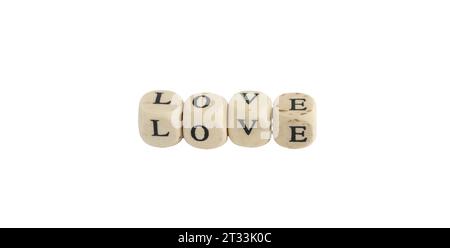 the word Love on some wooden cubes on a transparent background Stock Photo