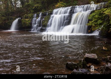 Sgwd y Pannwr waterfall on the four waterfalls walk in Brecon Beacons national park Wales UK Stock Photo