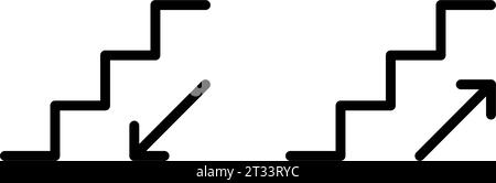 Stairs up and down icon with arrow. Stairway direction sign. Up and down stair symbol. Escalator black pictogram. Vector illustration isolated on Stock Vector