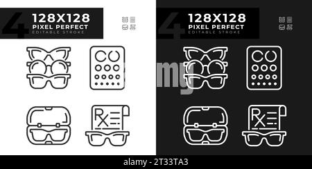 2D customizable pixel perfect light and dark eye care icons Stock Vector