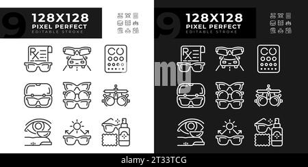 2D customizable pixel perfect light and dark eye care icons Stock Vector