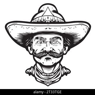 Sketch Of Poncho, Mustache And Sombrero. Vector Illustration Stock 