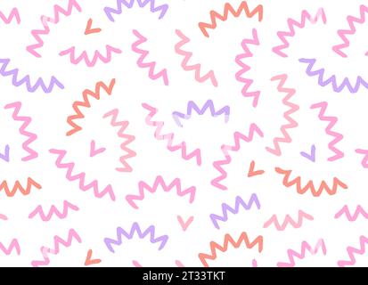 doodle pattern with colorful abstract squiggles, triangle wavy scribble spiral  lines. retro 80s memphis style. Chaotic ink brush scribbles. Vector il Stock Vector