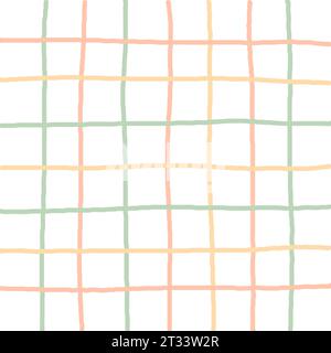 Naive brutal lines grid pastel seamless pattern. Hand drawn squared print. Colored modern pastel plaid design. Homestead Farmhouse Print. Romantic Cot Stock Vector