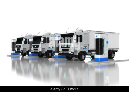 3d rendering ev logistic trailer truck or electric vehicle lorry at charging station Stock Photo