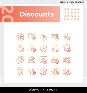 Pixel perfect gradient discounts icons set Stock Vector