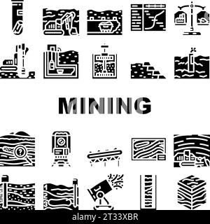 Quarry mining black glyph icons set on white space Stock Vector Image ...