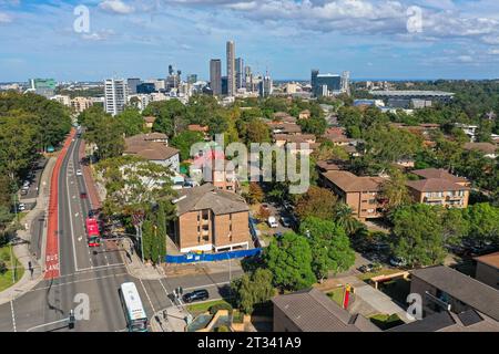 Panoramic drone aerial view of the Parramatta, Greater Western Sydney in NSW Australia Stock Photo
