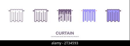 Curtains flat line icon. Bathroom curtain sign. drape vector icon illustration with 5 styles. Thin linear logo for interior store. Stock Vector