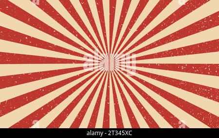 Sun ray circus. Sun rays retro background. Radial vintage burst. Soft light stripe. Sunburst pattern. Beams line. Striped aging effect texture. Old Stock Vector