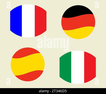 Different Flags of France, Germany, Italy, Spain Stock Vector