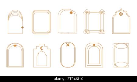 Boho Line Abstract Golden Frames Set Art Deco Stock Vector
