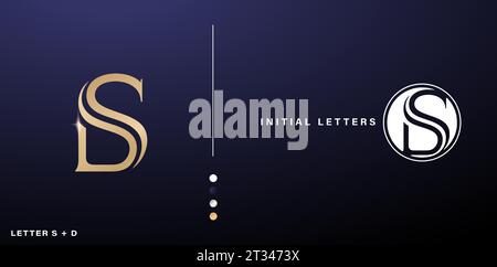 SD monogram letter logo with blue and gold color for business cards, branding company identity, advertisement materials golden foil, collages prints Stock Vector