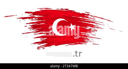 Turkey flag. Brush strokes, grunge. Brush painted turkish flag on white background. Vector design, template national poster with place for text. State Stock Vector