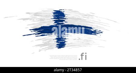 Finland flag. Brush strokes, grunge. Brush painted finnish flag on white background. Vector design, template national poster, place for text Stock Vector