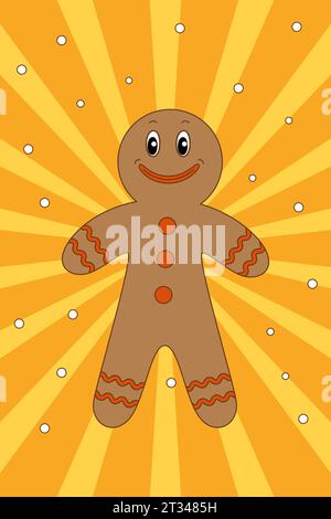 Christmas gingerbread man in retro groovy style. Vector illustration  Stock Vector