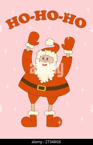 Santa Claus in retro style. Vector illustration in groovy cartoon style  Stock Vector