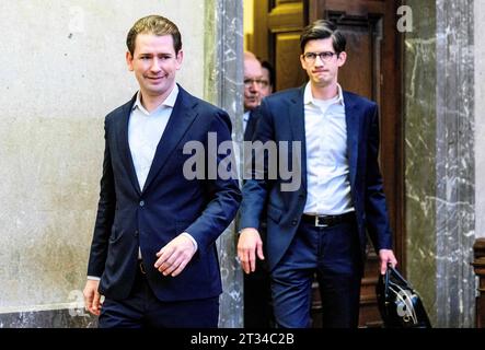 20231023 Forts. Prozess gegen Ex-Bundeskanzler Kurz wegen Falschaussage im Ibiza-U-Ausschuss WIEN, OESTERREICH - 23. OKTOBER: Ehem. Bundeskanzler Sebastian Kurz und ehem. Kabinettschef in der Regierung Kurz Bernhard Bonelli bei der Fortsetzung des Prozesses gegen Ex-Bundeskanzler Kurz wegen Falschaussage im Ibiza-U-Ausschuss im Straflandesgericht Wien am 23. Oktober, 2023 in Wien, Oesterreich. 231023 SEPA 32 007 Copyright: xMartinxJuenx SEPAxMedia Credit: Imago/Alamy Live News Stock Photo