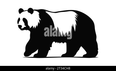 big cute panda silhouette logo in flat style isolated Stock Vector
