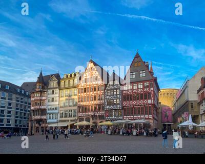 Half timbered buildings on Romerberg in the old town of Frankfurt am Main, Hesse, Germany Stock Photo