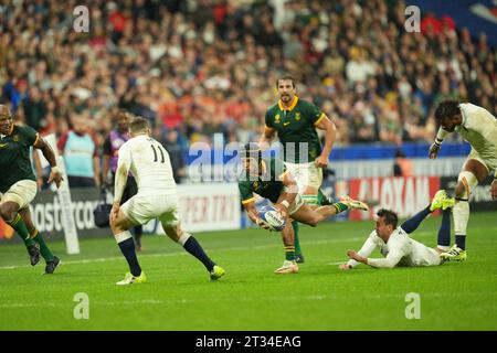 South Africa's Kurt-Lee Arendse during the 2023 Rugby World Cup Semi-finals match between England and South Africa at the Stade de France in Saint-Denis, France on October 21, 2023. Credit: FAR EAST PRESS/AFLO/Alamy Live News Stock Photo