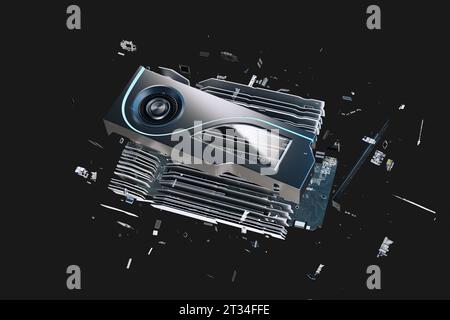 Explode view of computer graphic card on blue background Stock Photo ...