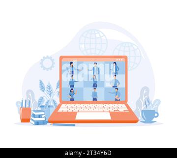work from home and work from anywhere concept, people connecting together, learning or meeting online with teleconference, flat vector modern illustra Stock Vector