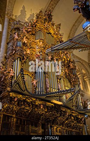 SANTIAGO DE COMPOSTELLA, October 5, 2023 : The cathedral organ has two sideboards that face each other on either side of the vessel Stock Photo
