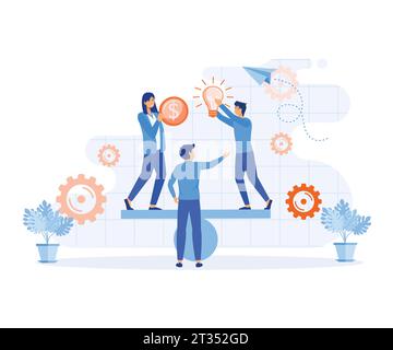 time is money. good balance between idea, time and work. flat vector modern illustration Stock Vector