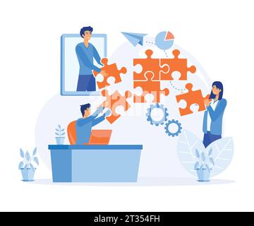 Workflow, teamwork concept, People working together, business team building symbol. flat vector modern illustration Stock Vector