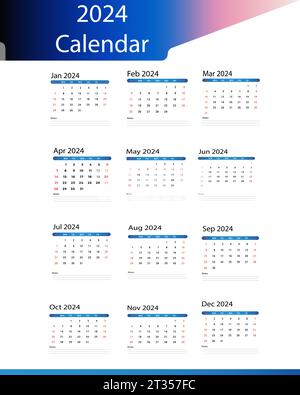 Monthly calendar template for 2024 year Stock Vector