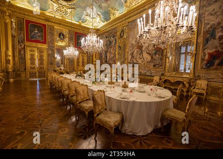TORINO (TURIN), ITALY, MARCH 25, 2023 - The Dining room in the Royal Palace of Torino, Italy Stock Photo