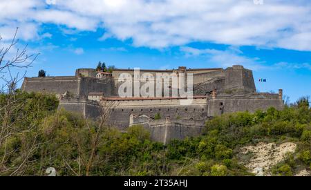 View of the fort of Gavi, province of Alessandria, Italy Stock Photo