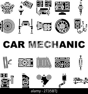car mechanic auto icons set vector Stock Vector