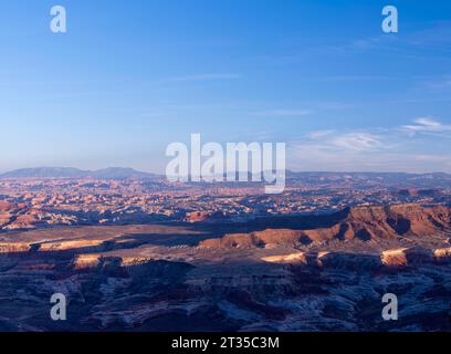 Panoramic photograph of Canyonlands National Park from Panorama Point in Glen Canyon National Recreation Area near Hanksville, Utah, USA. Stock Photo