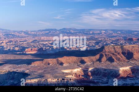 Panoramic photograph of Canyonlands National Park from Panorama Point in Glen Canyon National Recreation Area near Hanksville, Utah, USA. Stock Photo