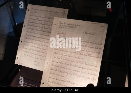 A letter written by Nelson Mandela to former British Prime Minister Tony Blair, on display at The Official Nelson Mandela Exhibition at The Henry Ford Stock Photo